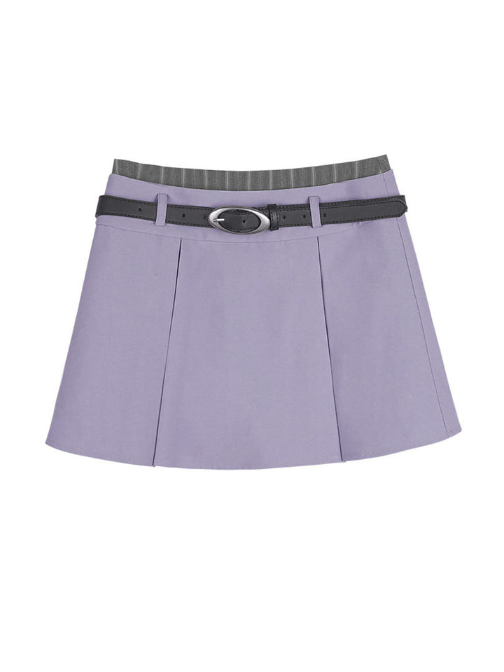 Lavender Layered Waist Belted Mini Skirt