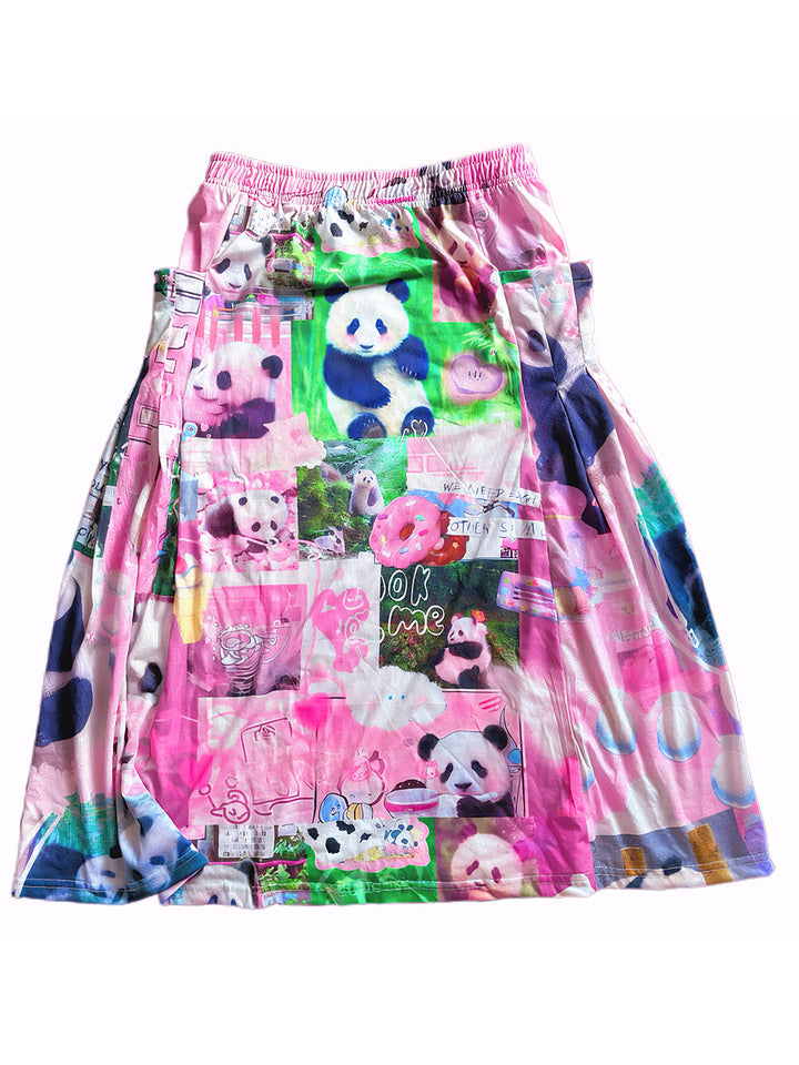 Pink Panda Collage Midi Skirt