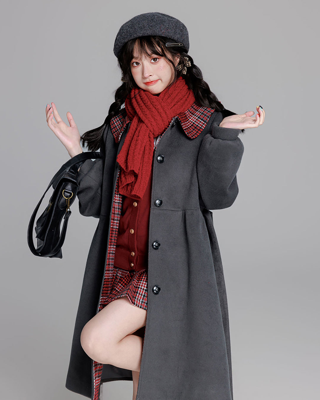 Chic Black / Gray College-style Coat for Fall and Winter