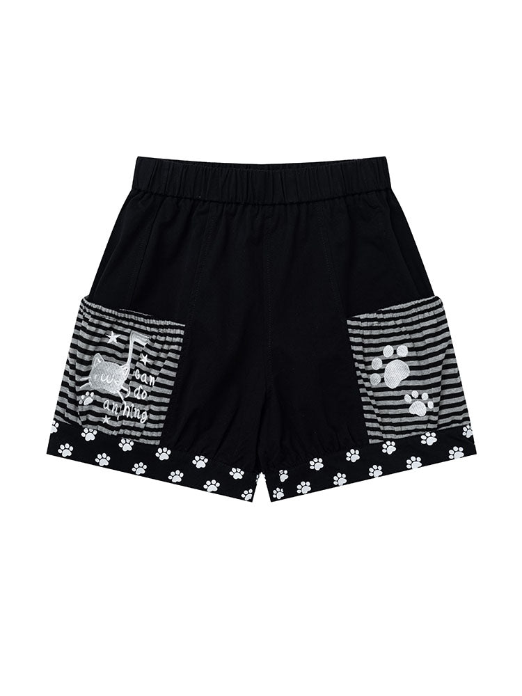Kawaii Cat Paw Striped Shorts