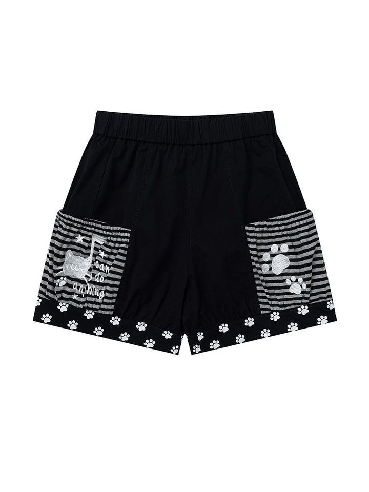 Kawaii Cat Paw Striped Shorts
