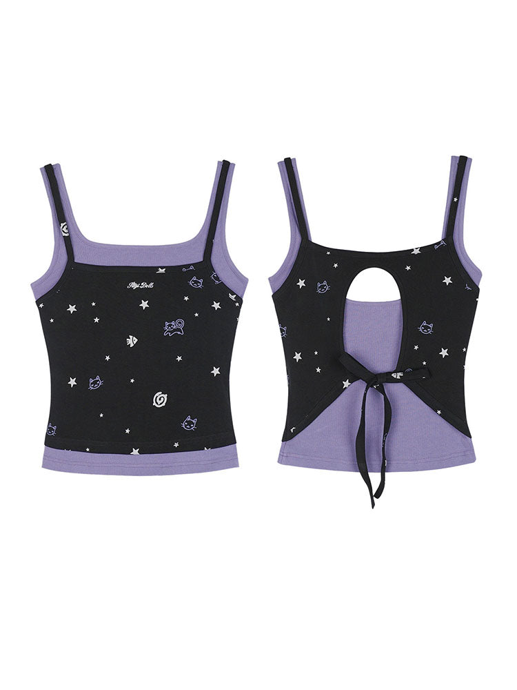Subcul Jirai Cat Star Print Cutout Cami Top