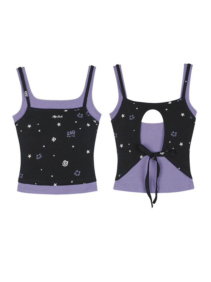 Subcul Jirai Cat Star Print Cutout Cami Top
