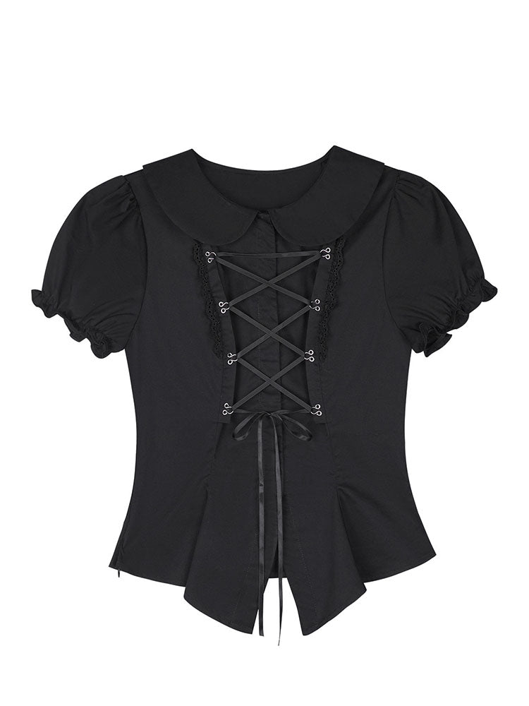 Goth Coquette Lace Up Ruffled Top Skirt