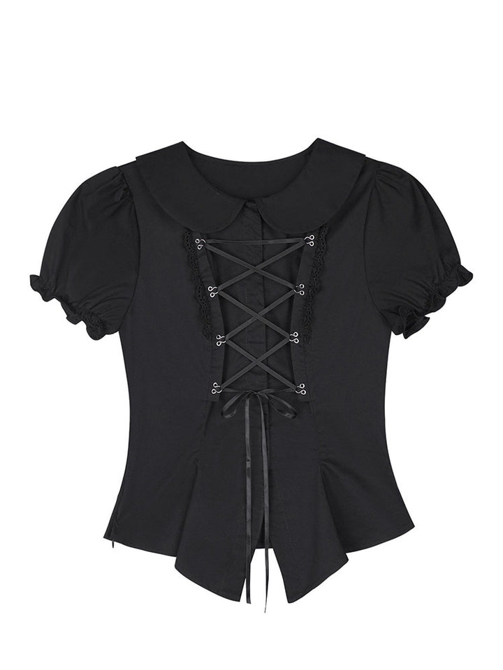 Goth Coquette Lace Up Ruffled Top Skirt