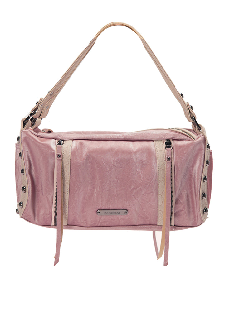 Chic Crinkled Leather Crossbody Bag with Metallic Studs