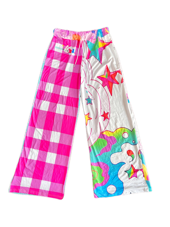 Mismatched Star Check Wide Leg Pants
