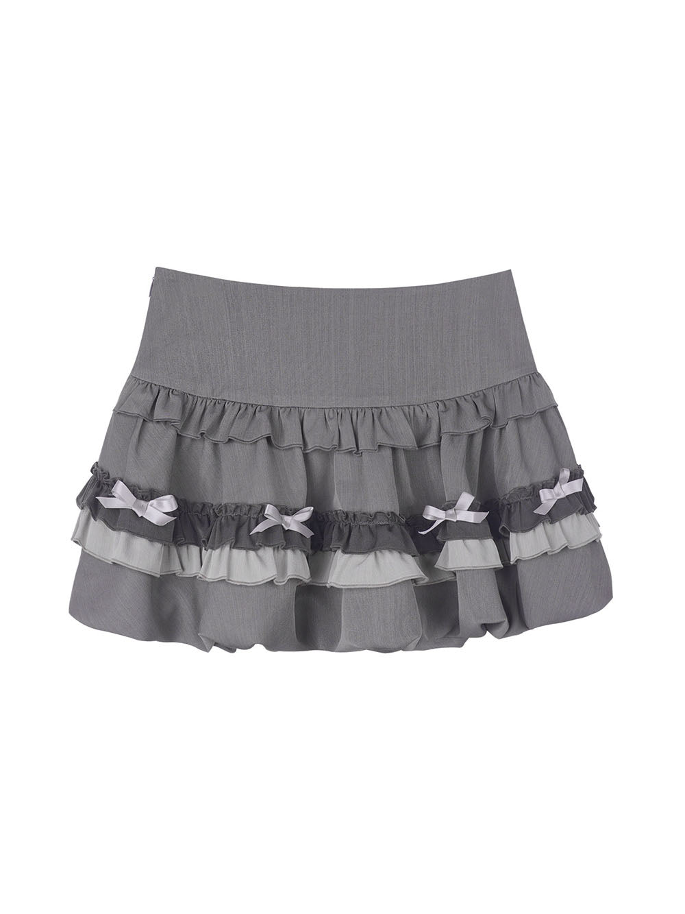 Gray Bow Ruffle Bubble Mini Skirt