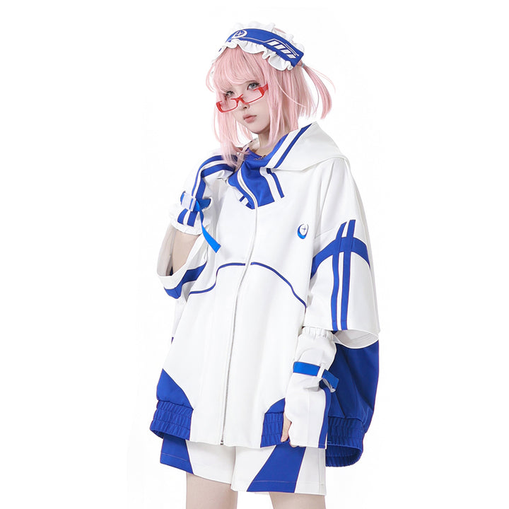 Cyber Y2K Hooded Jacket Shorts Pants Arm Sleeves Leg Warmers Headpiece