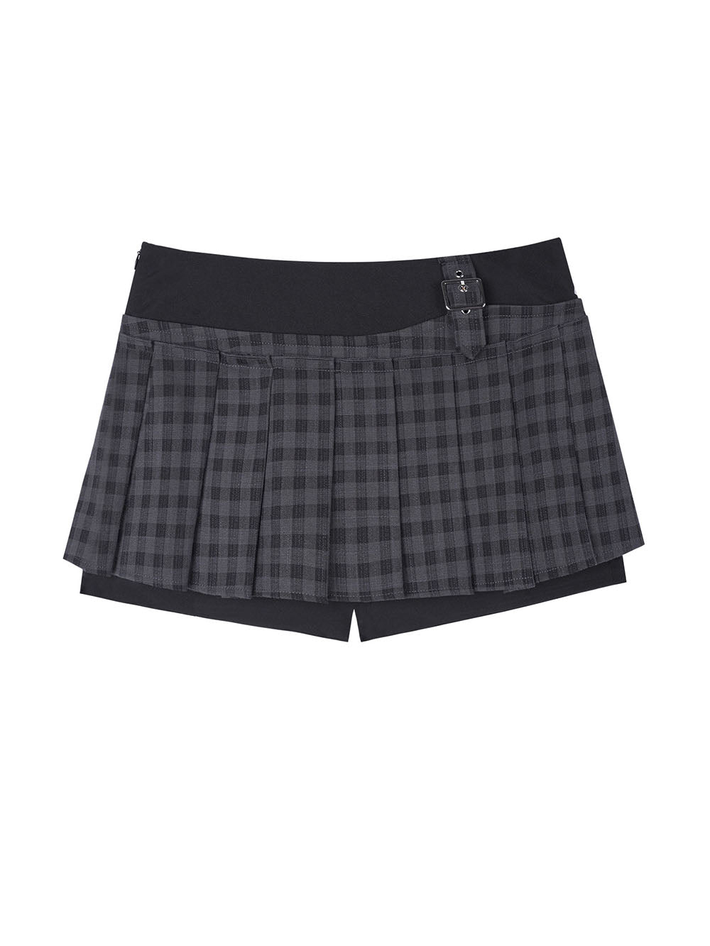Gray Plaid Buckle Pleated Skort