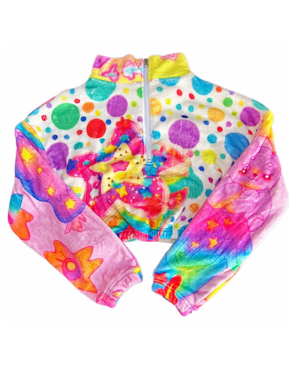 Pastel Star Print Fuzzy Half Zip Pullover