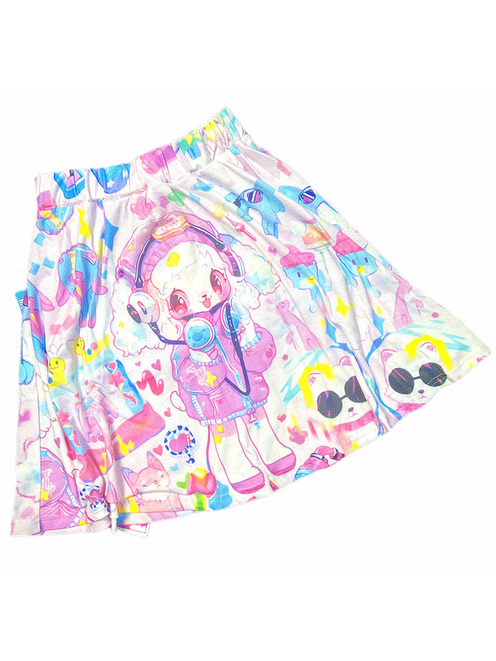 Pastel Kawaii Bunny Print Mini Skirt