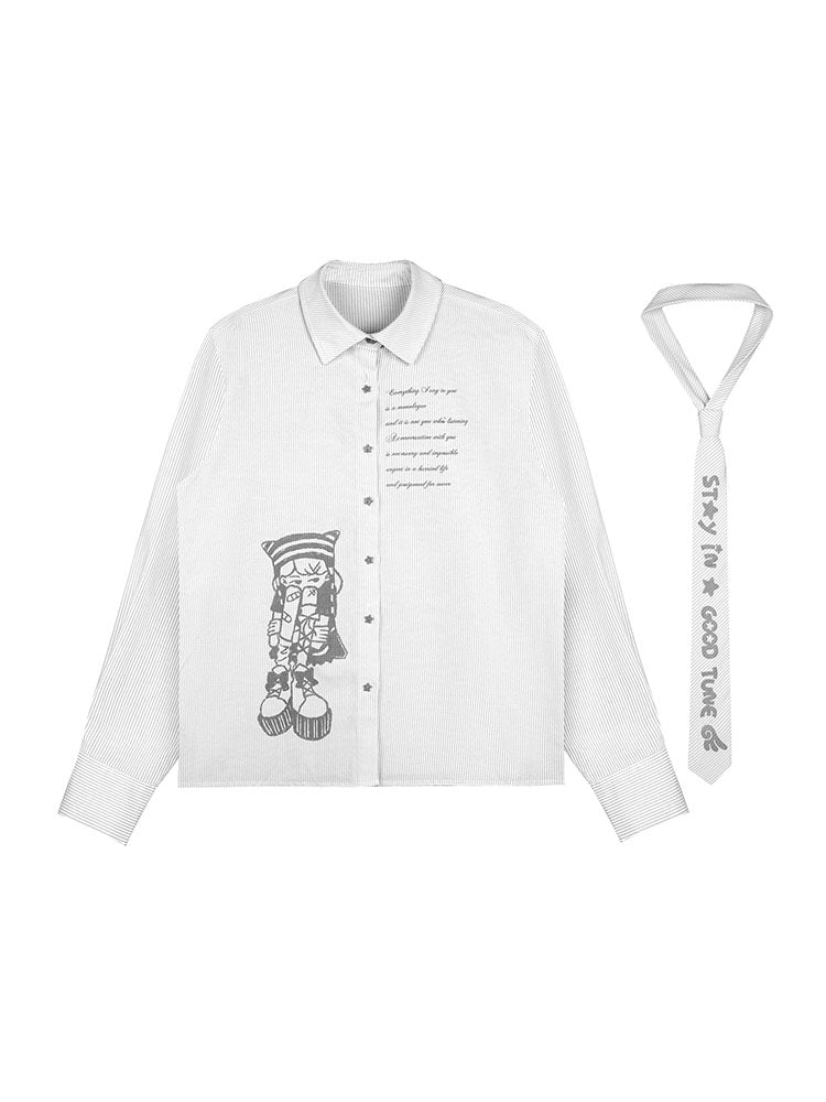 Subcul Jirai Anime Graphic Stripe Shirt With Tie
