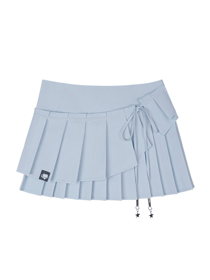 Layered Bow Pleated Mini Skirt