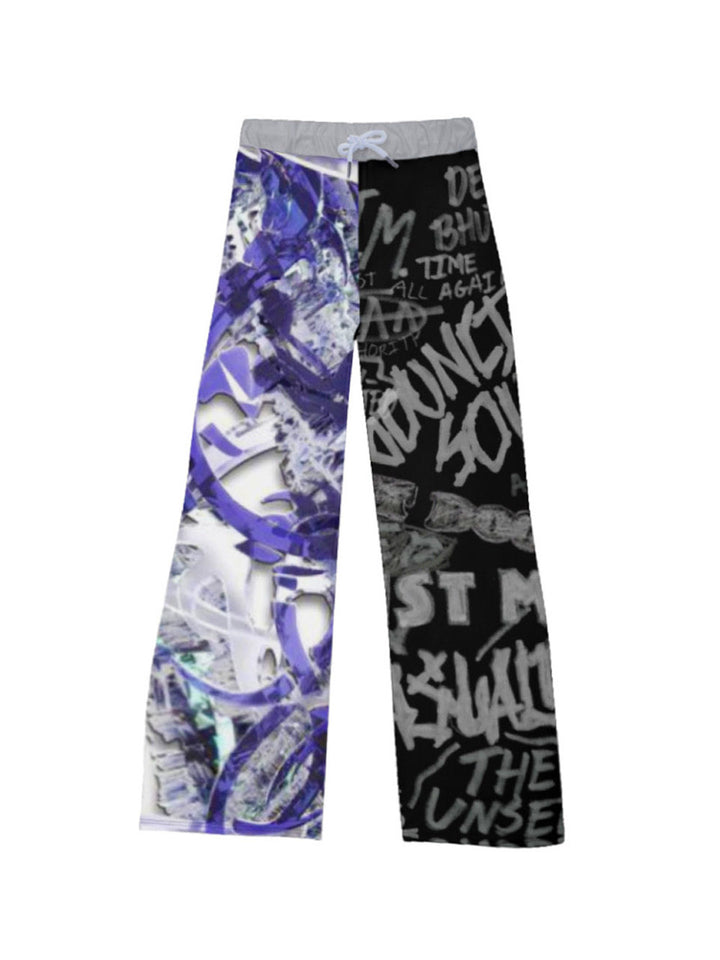 Blue Black Graffiti Wide Leg Pants