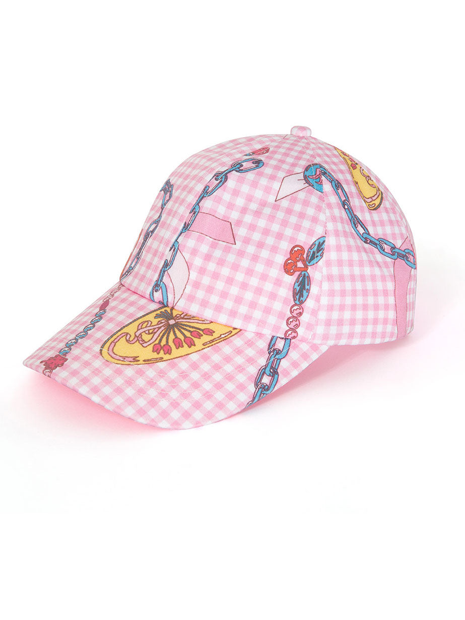 Pink Gingham Chain Print Baseball Cap