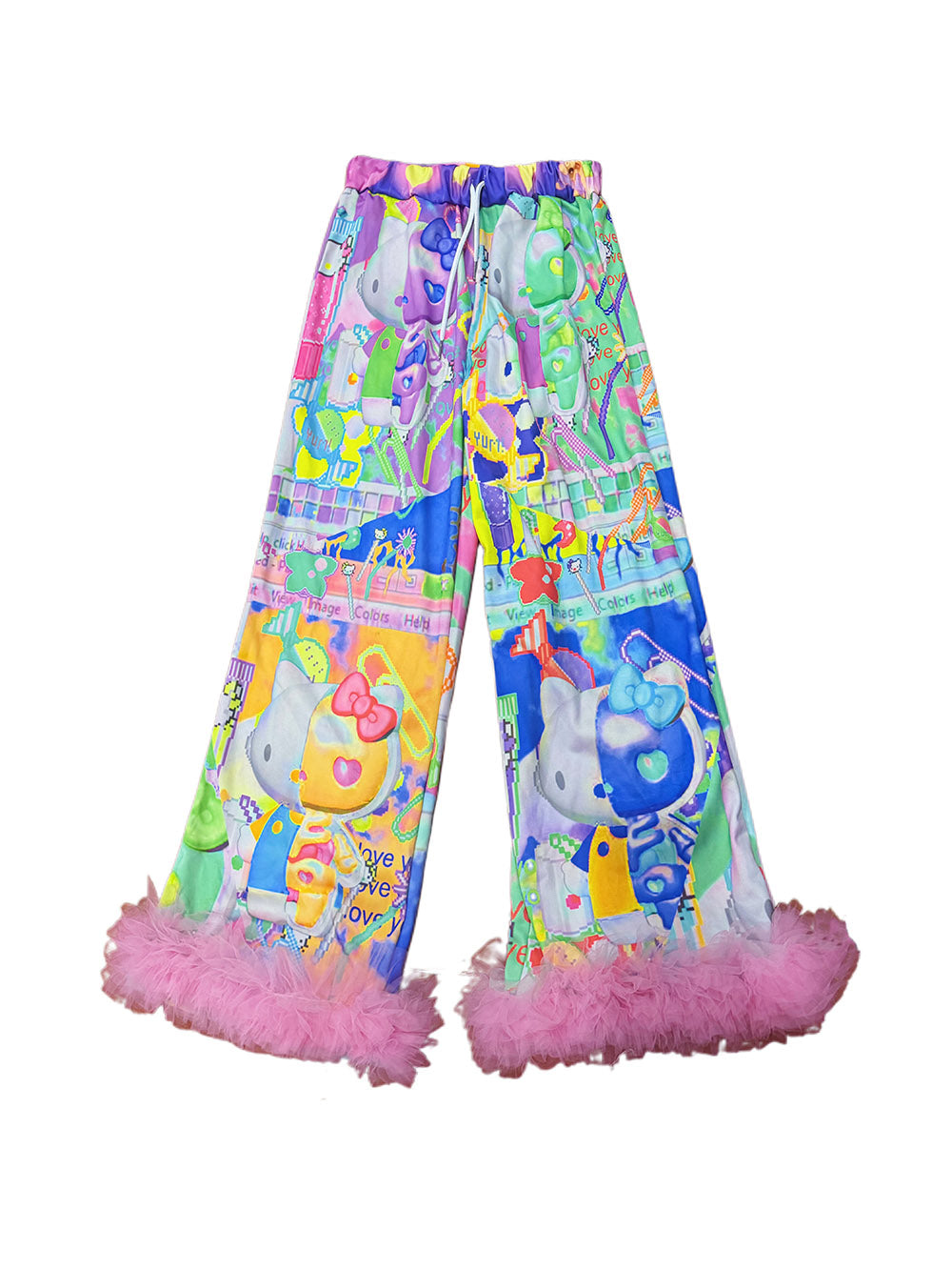 Colorful Character Fluffy Trim Pants