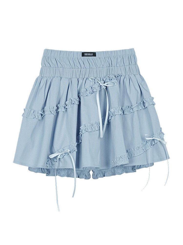 Dainty Ribbon Blue Tiered Ruffle Skirt