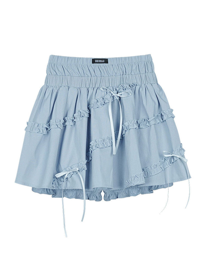 Dainty Ribbon Blue Tiered Ruffle Skirt