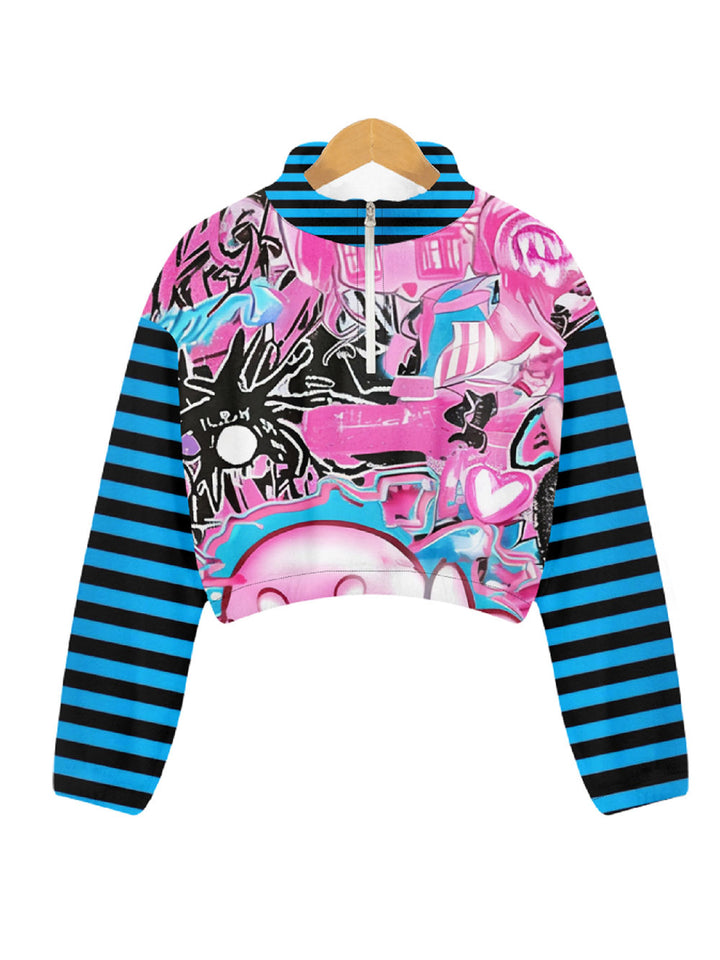 Graffiti Quarter Zip Crop Sweatshirt