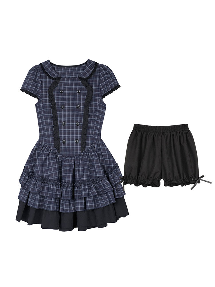 Double Breasted Plaid Ruffle Dress