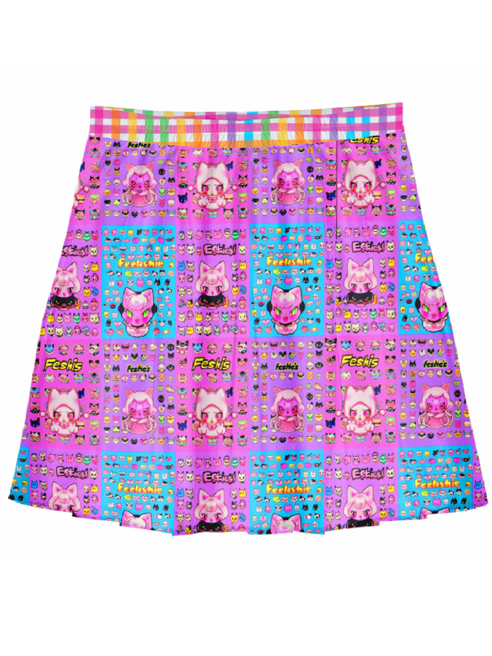 Kawaii Pink Cat Print Pleated Mini Skirt