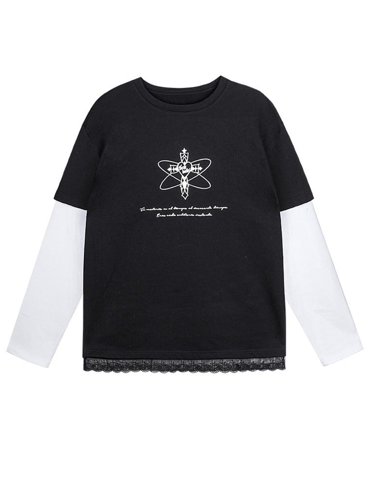 Black White Faux Two Piece Long Sleeve Casual Sweatshirt