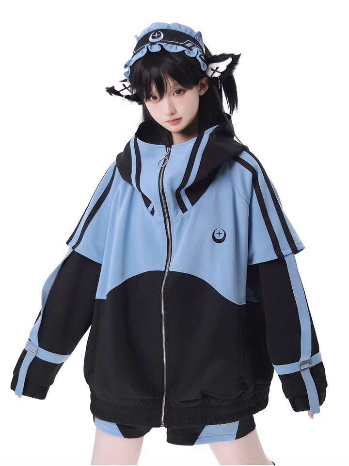 Cyber Y2K Color Block Jacket Shorts Pants Leg Warmers Headband