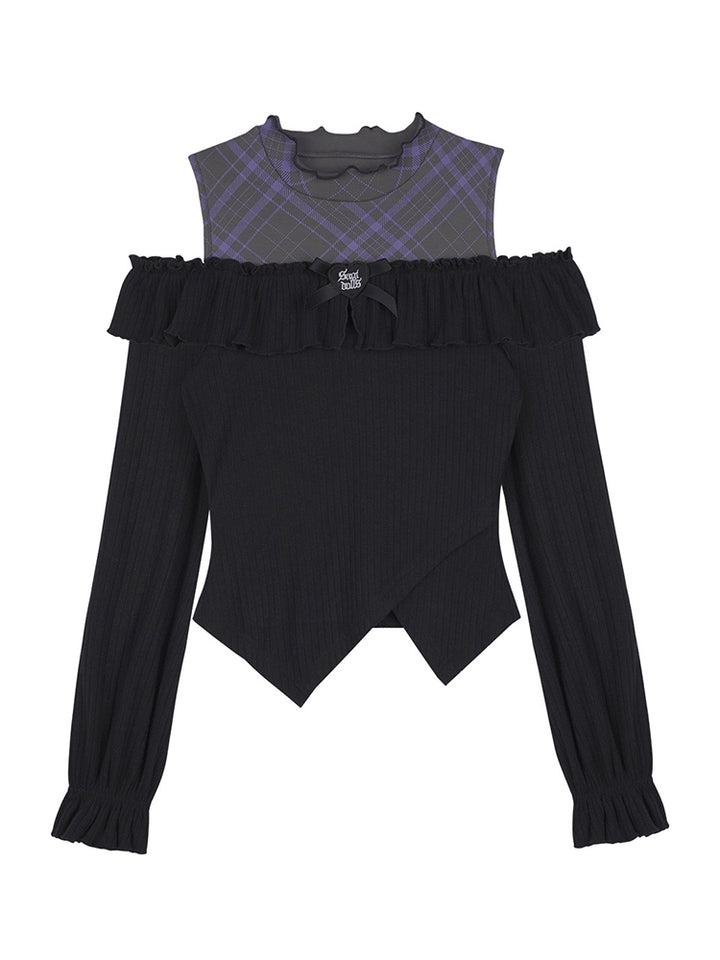 Black Purple Off-Shoulder Long Sleeve Top
