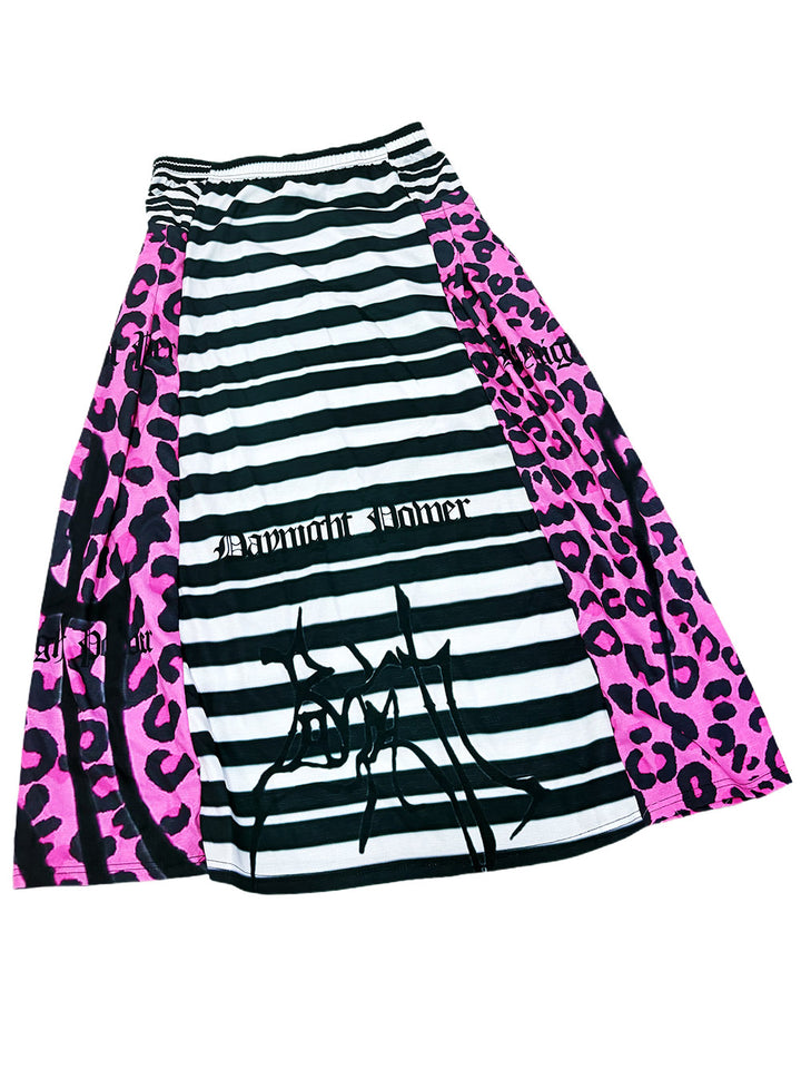 Pink Leopard Stripe Graphic Maxi Skirt