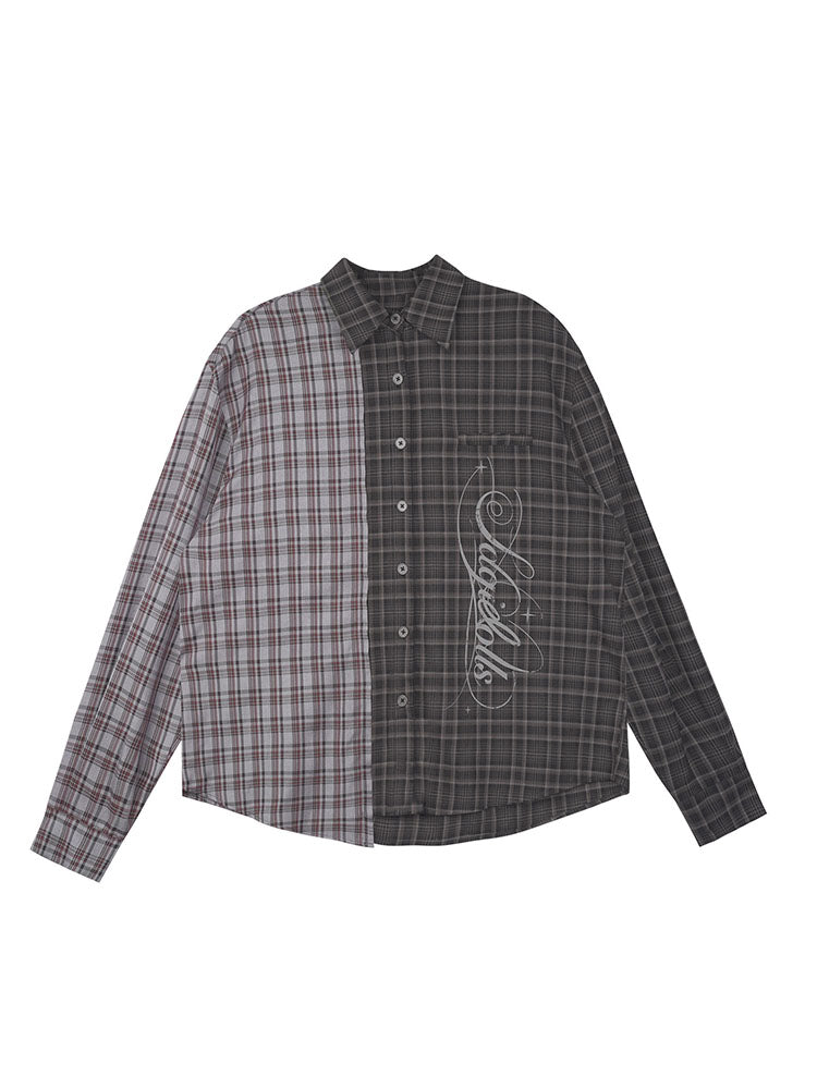 Colorblock Plaid Long Sleeve Shirt