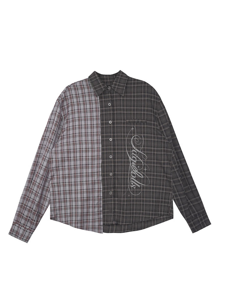 Colorblock Plaid Long Sleeve Shirt