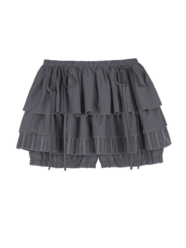 Gray Bow Tie Layered Ruffle Skort