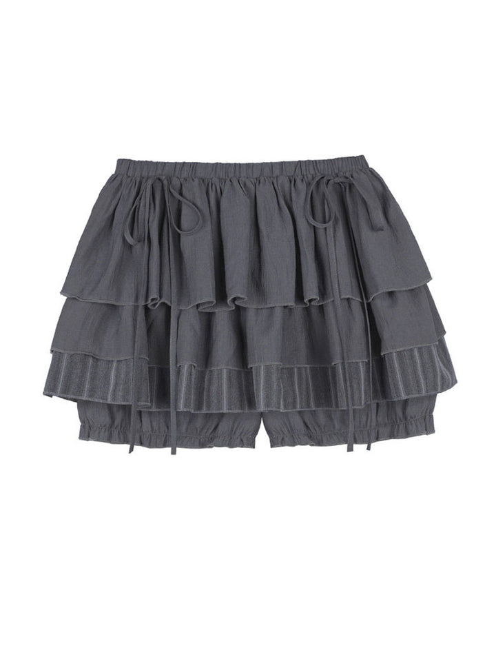 Gray Bow Tie Layered Ruffle Skort