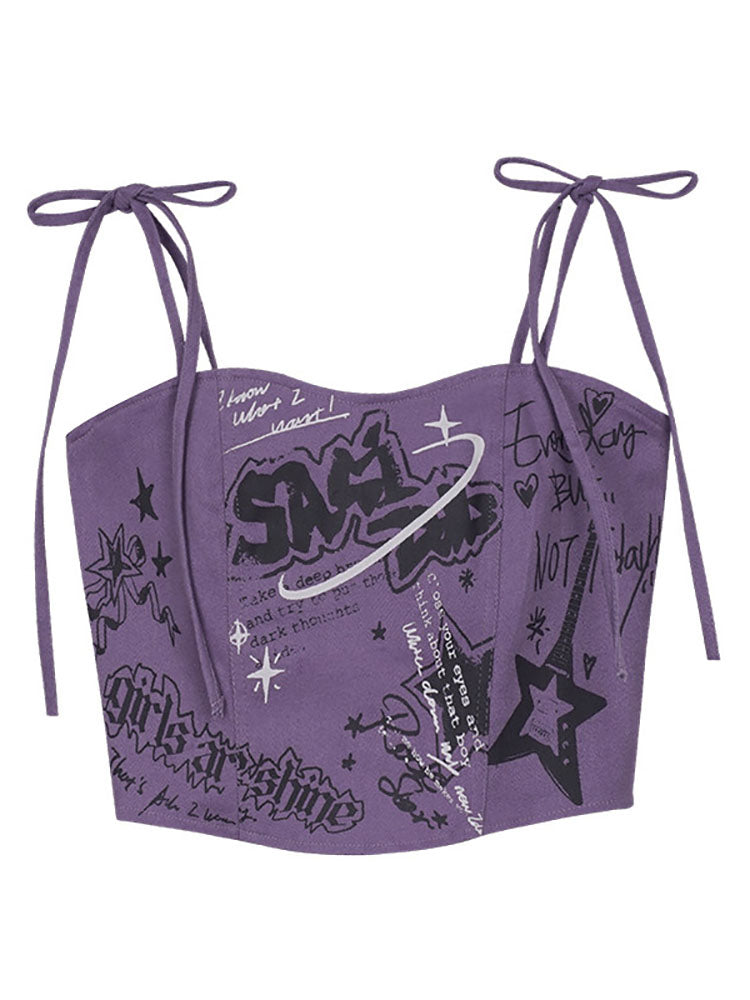 Vibrant Purple Graffiti Strappy Top