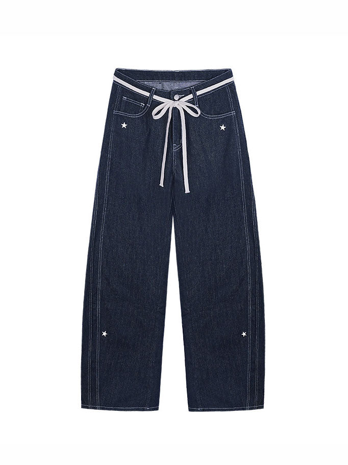 Dark Wash Star Drawstring Wide Leg Jeans