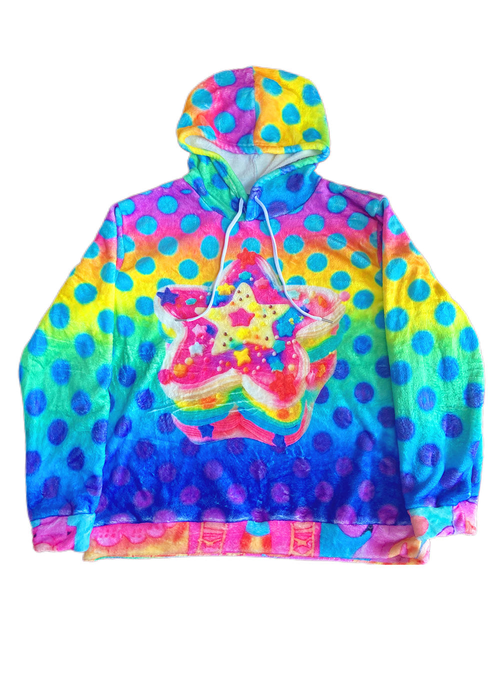 Rainbow Polka Dot Star Fuzzy Hoodie
