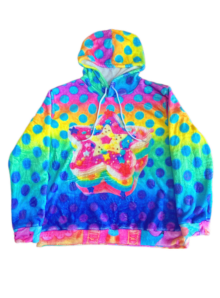 Rainbow Polka Dot Star Fuzzy Hoodie