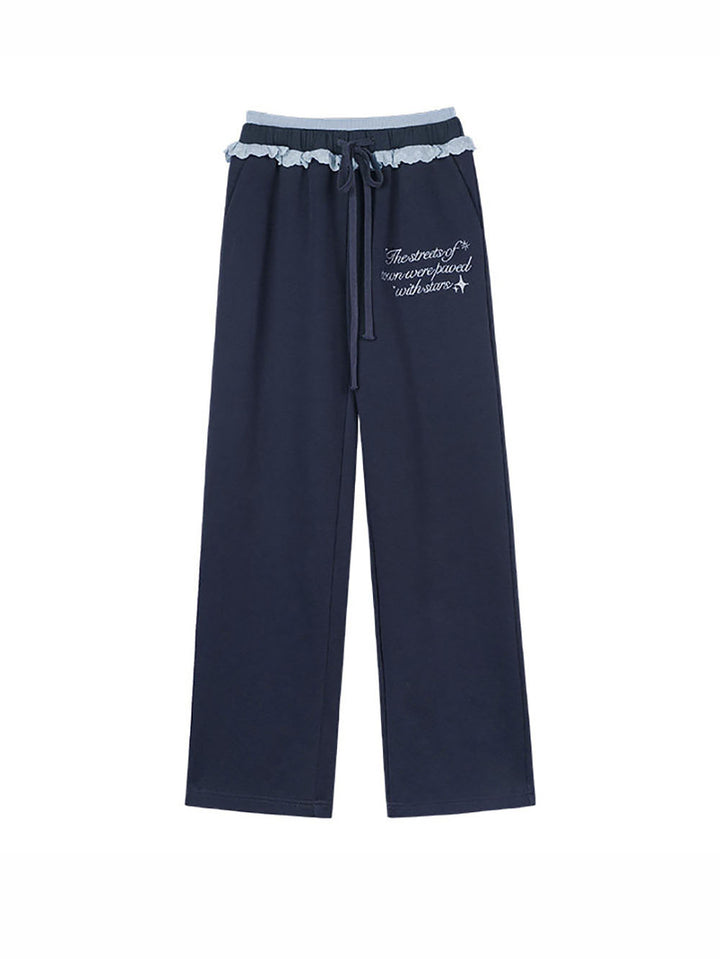 Navy Ruffle Waist Wide Leg Pants