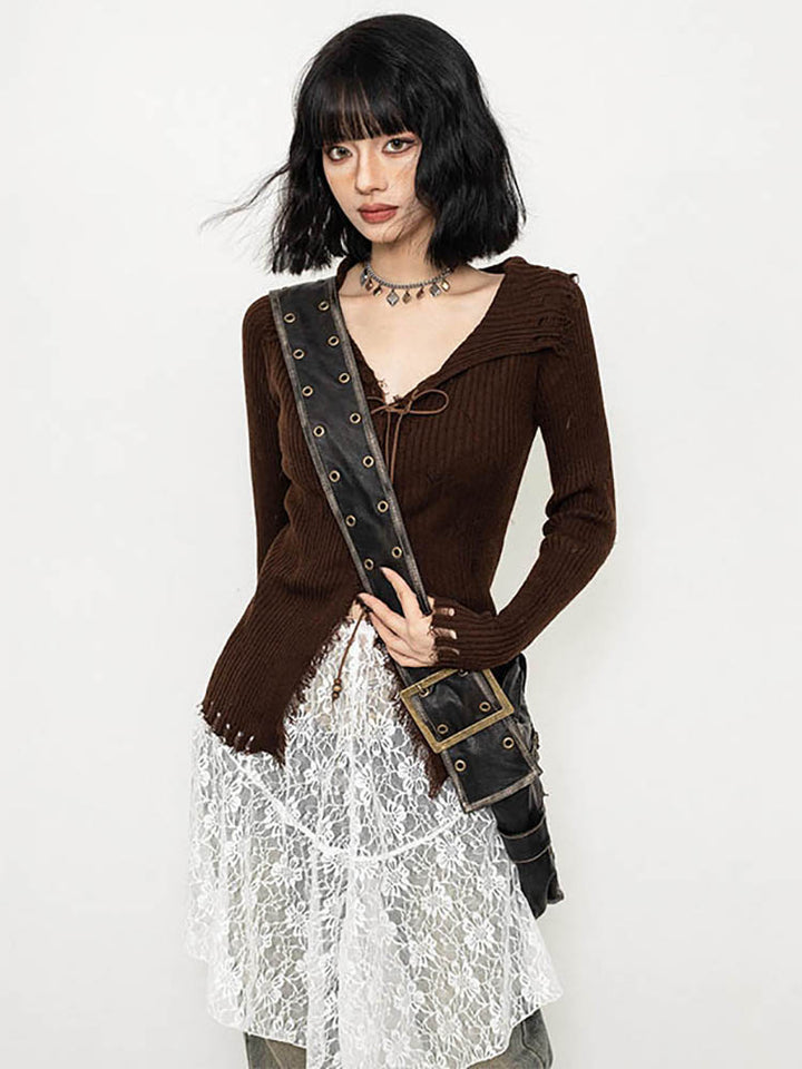 French vintage-style long-sleeved short top spring and autumn knitwear