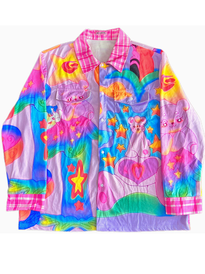 Pastel Bear Rainbow Button Up Shirt