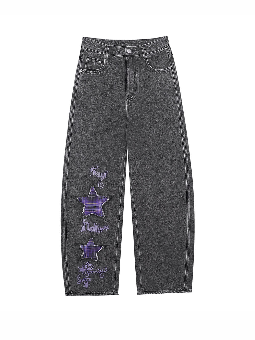 Dark Gray Plaid Star Wide Leg Jeans