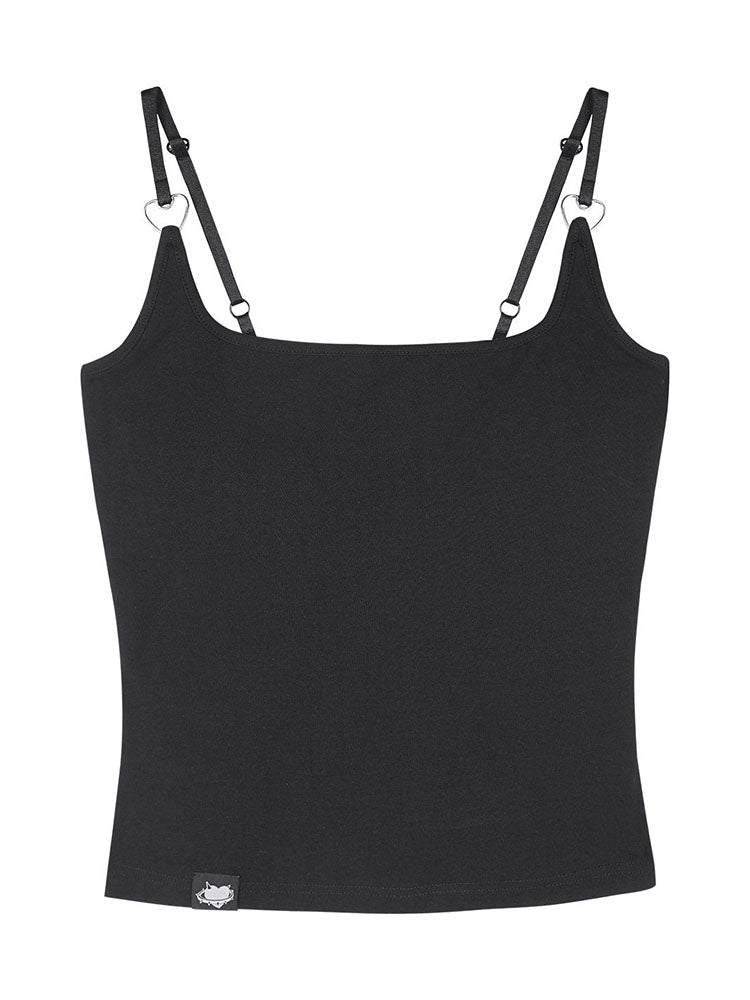 Dainty Black Camisole with Heart Rings