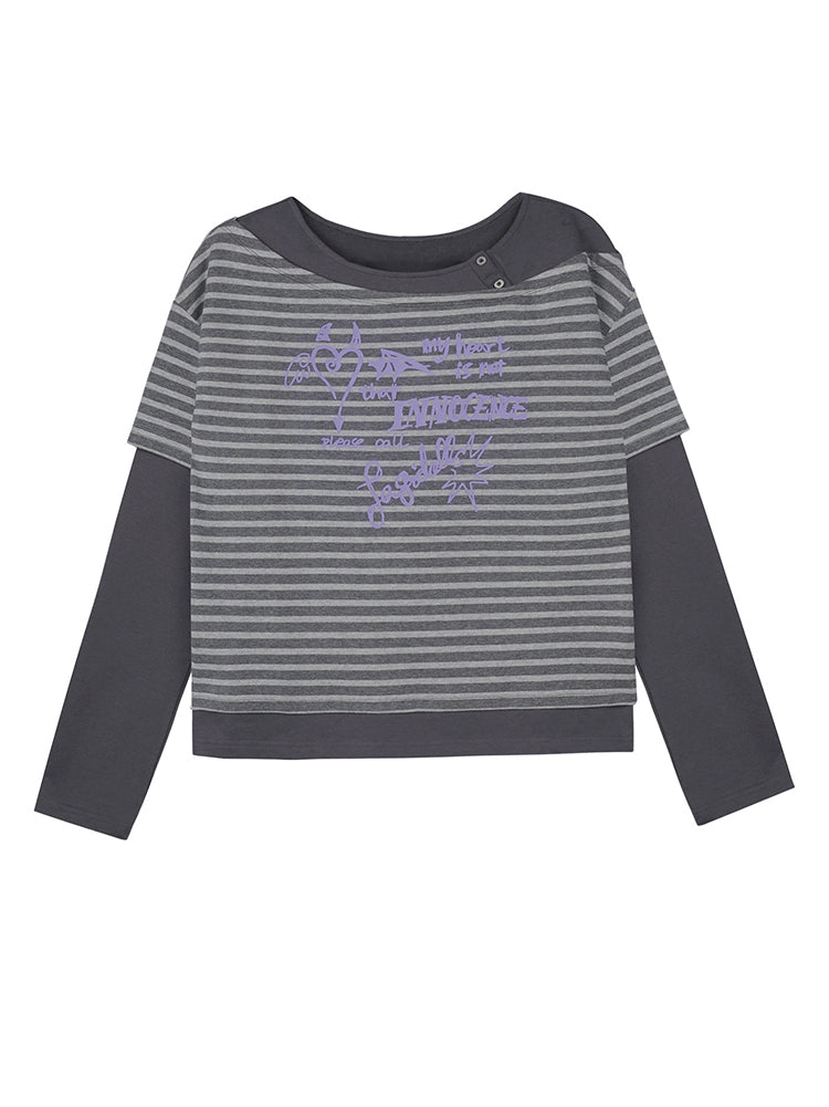 Street Striped Graffiti Print Faux Two Piece Top