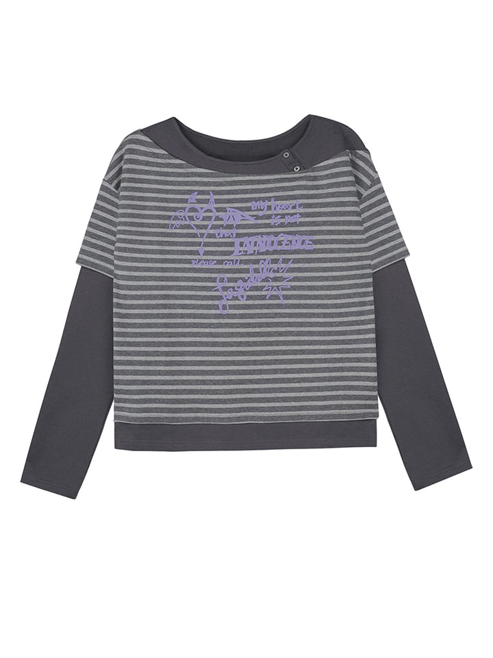 Street Striped Graffiti Print Faux Two Piece Top