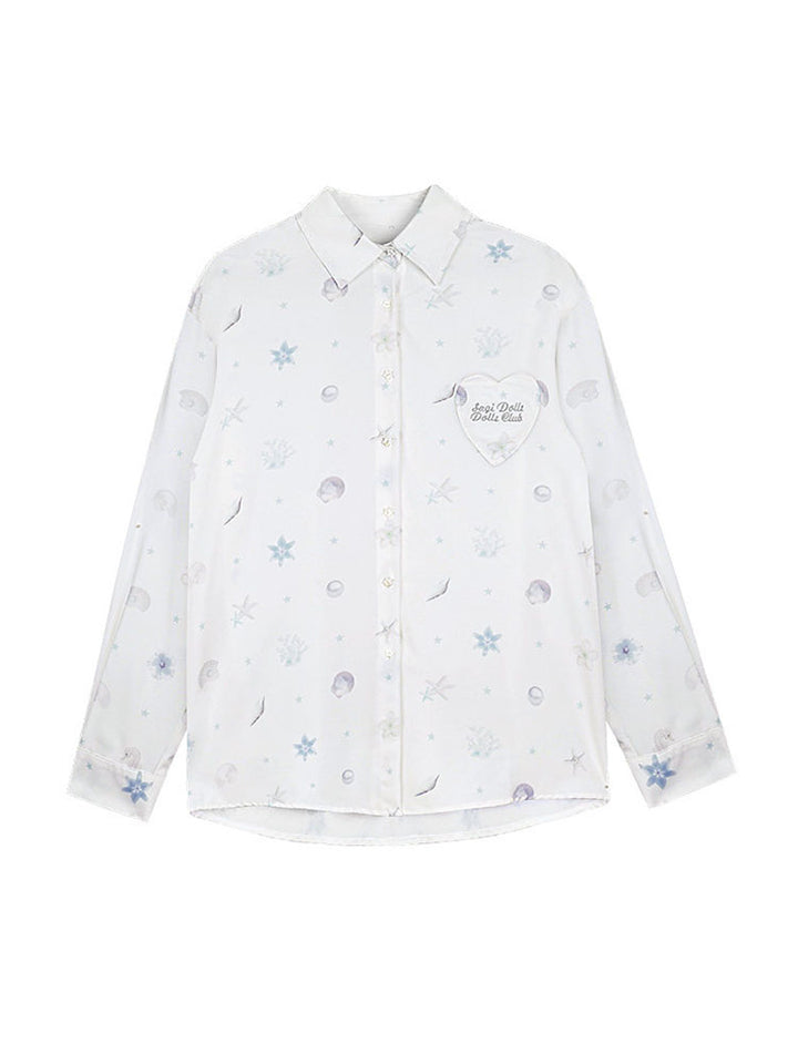 Oversized Subcul Marine Heart Pocket Long Sleeve Shirt