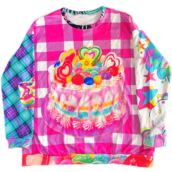 Pink Cake Graphic Patchwork Sweatshirt