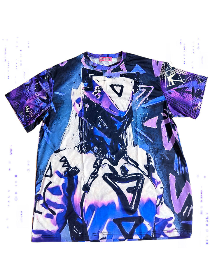 Purple Cyber Graphic Oversized T Shirt