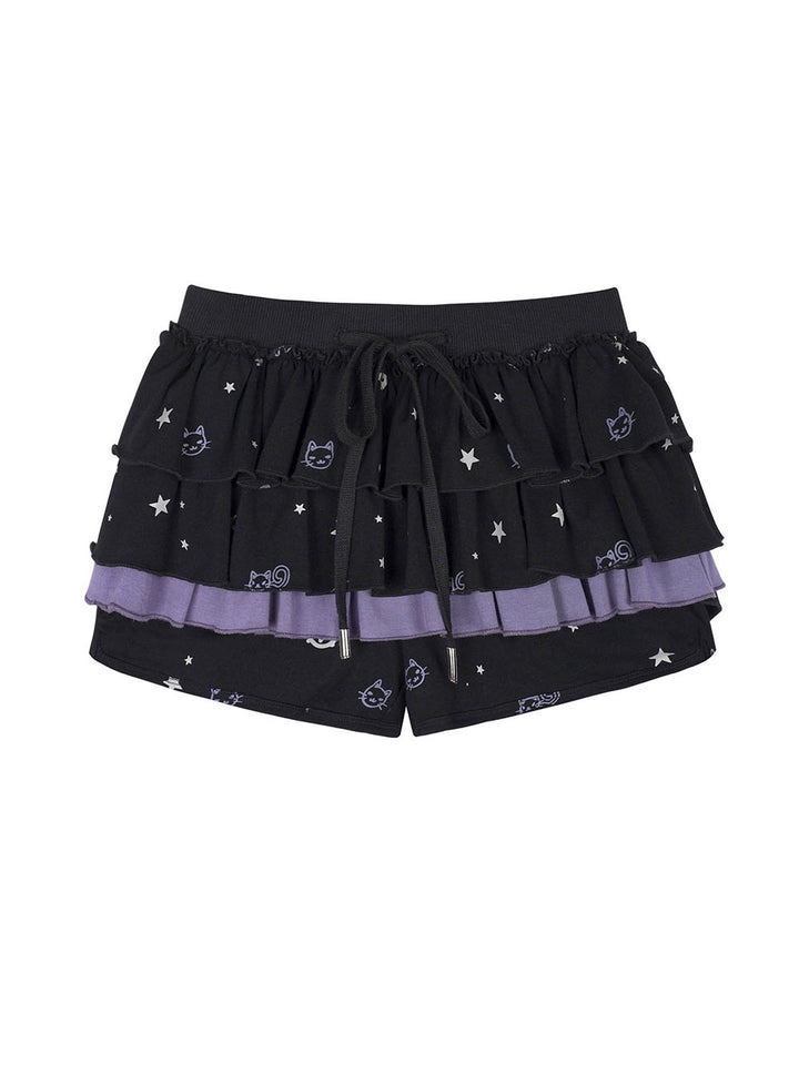 Black Cat Star Layered Ruffle Skort