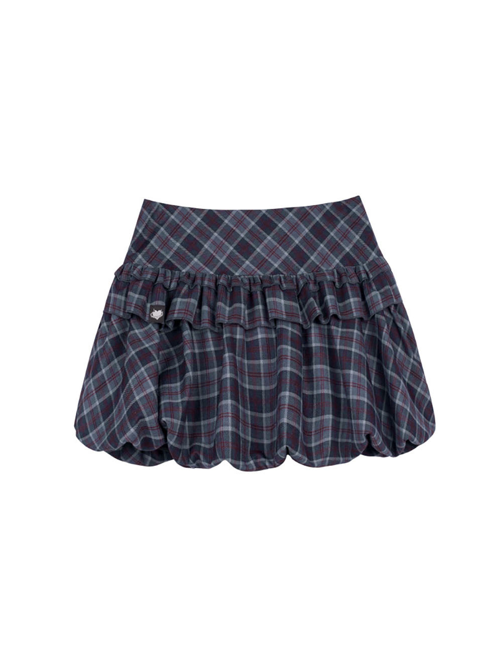 Blue Plaid Ruffle Bubble Mini Skirt